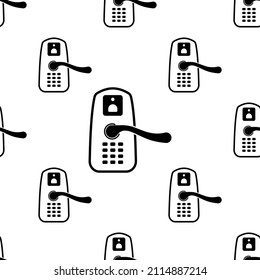 Smart Door Lock Icon Seamless Pattern, Smart Key Pad Security Door Lock Vector Art Illustration