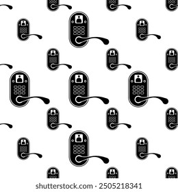 Smart Door Lock Icon Seamless Pattern, Smart Key Pad Security Door Lock Vector Art Illustration