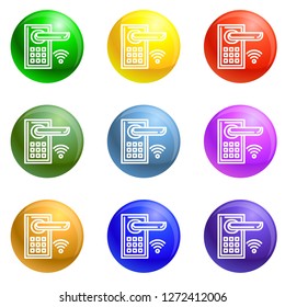 Smart door lock icons vector 9 color set isolated on white background for any web design 