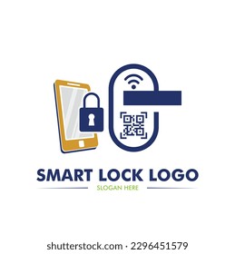 A smart door lock with mobile and QR code logo in vector