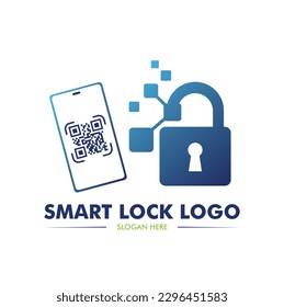 Una cerradura de puerta inteligente con logotipo de código móvil y QR en vector