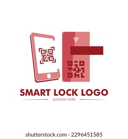 A smart door lock with mobile and QR code logo in vector