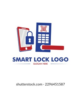 Una cerradura de puerta inteligente con logotipo de código móvil y QR en vector