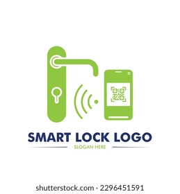 A smart door lock with mobile and QR code logo in vector