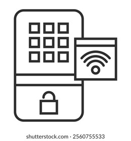 Smart door lock outline icon, editable vector illustration and transparent graphic element. Isolated on white background