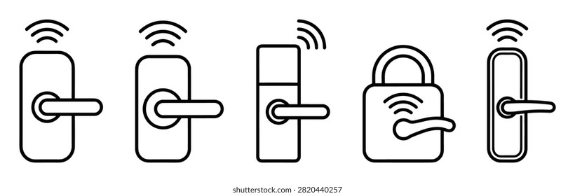 smart door lock vector icon set for home security and access control on transparent background