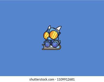 Smart dragon character mascot logo with glasses sitting on a book