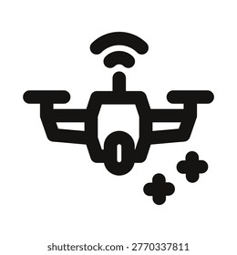 Smart drone icon. This sleek minimal outline icon captures a smart quadcopter‑style drone in a simple vector style, ideal for tech apps, aerial photography, and smart‑device branding. Its clean line art and compact, symmetric frame make it perfect for icons in mapping, delivery, inspection, and consumer‑drone interfaces focused on automation, intelligence, and flying‑camera experiences.