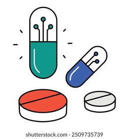 Design Inteligente de Ícones de Drogas. Representa Nootrópicos, Melhoramento Cognitivo, Função Cerebral, Foco. Ícone de vetor com traçados e cores editáveis.