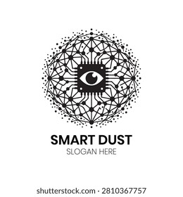Smart Dust logo. This radial design features a central eye motif surrounded by complex geometric patterns, representing advanced surveillance or visionary technological monitoring. It provides a striking and sophisticated visual identity for security technology companies, surveillance hardware developers, innovative research institutes, or data analysis firms looking to convey a sense of intelligence and oversight.