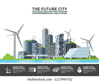 Smart Eco City Banner, Alternative Energy And Ecology Infographics Concept