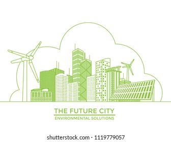 Smart Eco City Banner, Alternative Energy And Ecology Concept