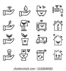 Smart eco home vector icon set. Editable stroke flat line vector illustration.