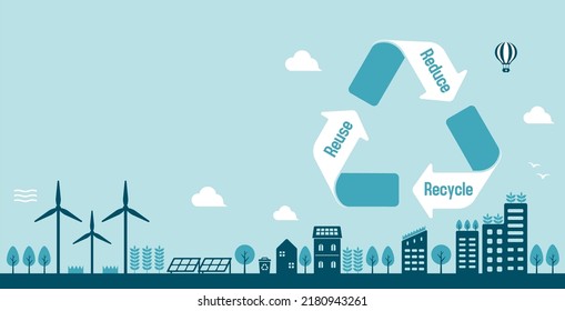 Smart ecology city, ecology life vector banner  illustration