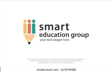 Smart education group logo design. Pencil and people element. education logo. Vector illustration