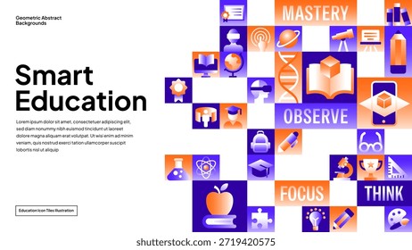 Diseño de fondo de patrón de icono de Educación con estilo de color azul y rosa