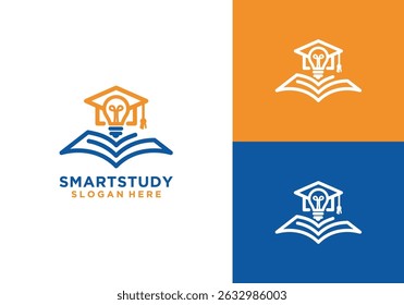 smart education logo design, education logo, education logo with combination of graduation cap book and light bulb vector images.	