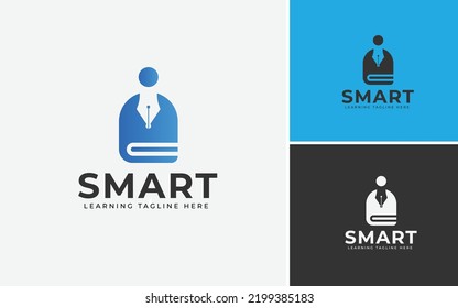 Smart Education Logo Design Template. Concept For Book, Pen, Tie, Gentleman Style.