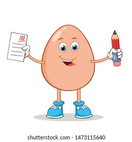 Smart Egg Cartoon Mascot Character With Holding a Paper and Pencil.