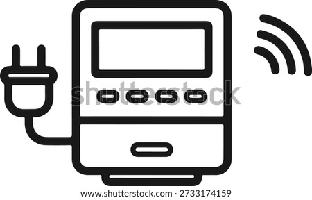 Smart electricity meter with plug and wireless signal icon outline