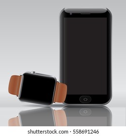 Smart electronic intelligence watch phone.Vector illustration 