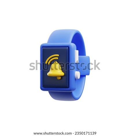 Smart electronic watch with alarm notification on screen 3D realistic render vector illustration isolated on white background. Smart wrist watch with alert message.