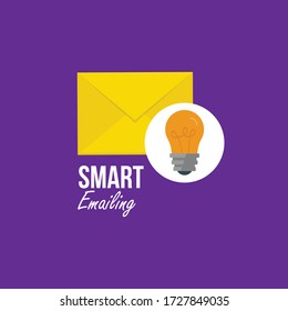 concepto de correo electrónico inteligente - bulbo y sobre.Ilustración conceptual vectorial en diseño de estilo plano.Aislado en segundo plano.