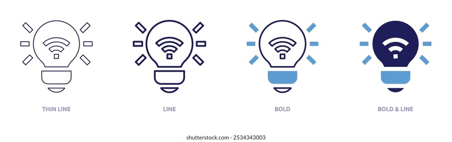 Icono de energía inteligente en 4 estilos diferentes. Línea delgada, línea, negrita y línea negrita. Estilo duotono. Trazo editable.