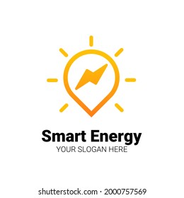 smart energy logo design, inspired by map point,bulb and electric symbol