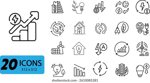Smart Energy and Renewables Icon Set: 20 Outline Vector Illustrations