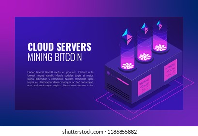 Smart Ethereum Mining. Cryptocurrency and blockchain network business isometric vector illustration.