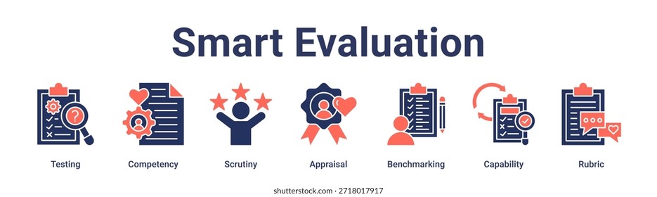 Smart Evaluation banner web icon vetorial illustration concept for education com ícone de teste, competência, escrutínio, avaliação, benchmarking, capacidade.