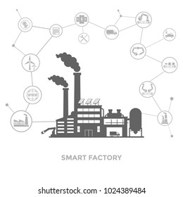 smart factory and around it icons. Smart factory or industrial internet of things. vector illustration