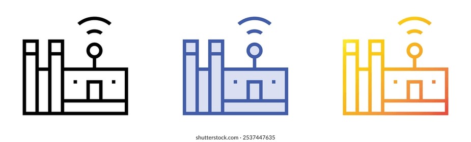 Smart Factory-Symbol. Lineares, blaues Füllungs- und Farbverlauf-Design einzeln auf weißem Hintergrund