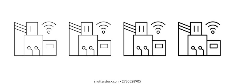 Conjunto de Vector de iconos de fábrica inteligente en estilo de línea de trazo diferente