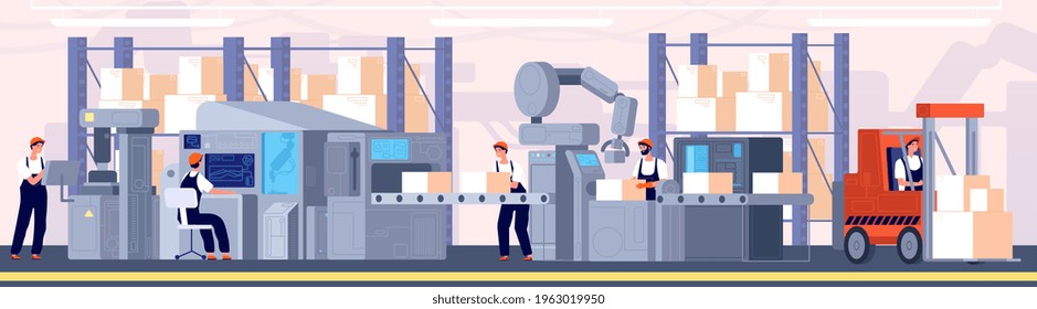 Smart factory. Industrial supervisor, manufacturing production process. Warehouse machine operator, automation assembly utter vector concept