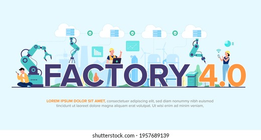 Smart factory with machine control by technology device, factory and industry in the future, Smart Industry 4.0 concept, Flat vector illustration