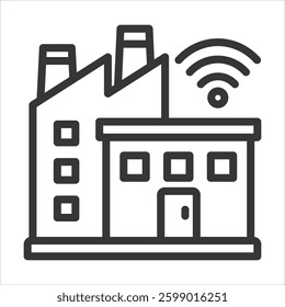 Smart Factory Outline Icon Vector Illustration