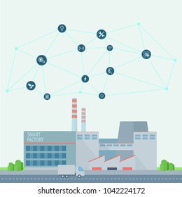 Smart factory.Industry 4.0.Artificial intelligence.Neural network.Vector illustration in flat style.
