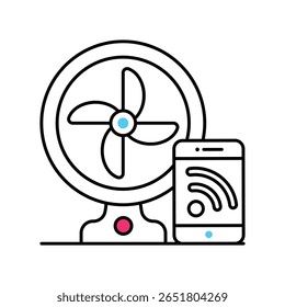Icono de estilo de ilustración de contorno lleno de Vector de ventilador inteligente. Archivo EPS 10