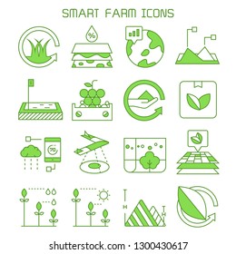 smart farm and agriculture icons vector set green theme