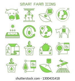 smart farm and agriculture icons vector set green theme