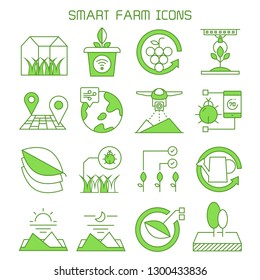 smart farm and agriculture icons vector set green theme