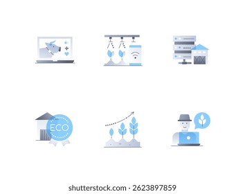 Smart farm and animal husbandry - flat design style icons set