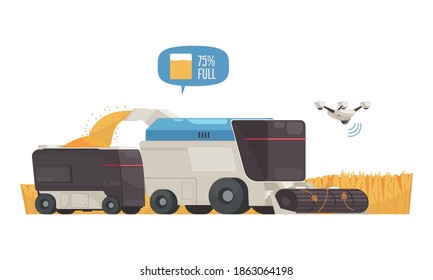Smart farm with automated vehicles and modern farming solutions vector illustration
