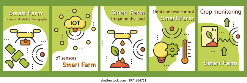 Smart farm brochures. Agricultural innovation templates. Flyesr, magazines, posters, book covers, booklets. Farming infographic concept. Layouts illustration page with icons