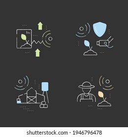 Smart farm chalk icons set. Consist of large farms, agronomist, CCTV.Agricultural innovation concepts.Isolated vector illustrations