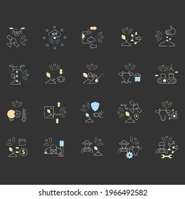 Smart farm chalk icons set. Consist of machinery technician, RFID identification, animal breeder, GPS geofencing.Agricultural innovation concepts.Isolated vector illustrations