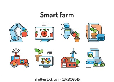 Smart farm color line icon. Plant and animal management. Sign for web page, app. UI UX GUI design element. Editable stroke