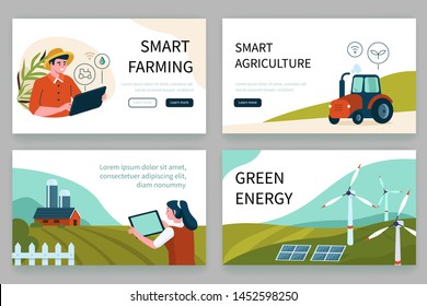 Smart farm concept banners templates. Can use for backgrounds, infographics, hero images. Flat style modern vector illustration.